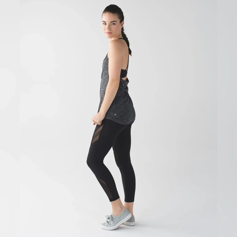 Lululemon Lighten Up Tank Heather Gray Black Strappy Back Size 10 - Picture 5 of 14
